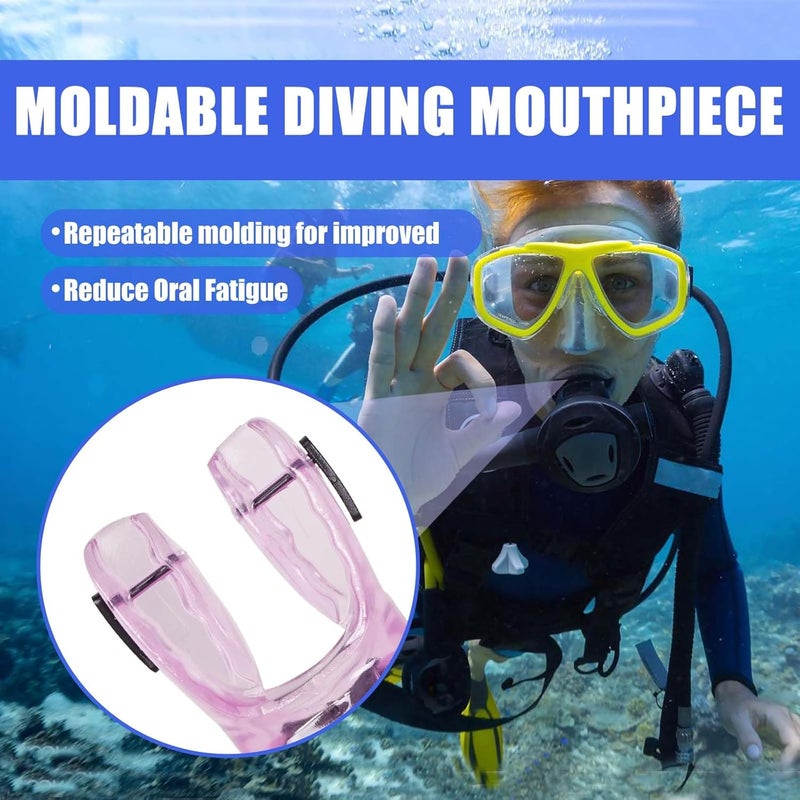 JUSTOOP Store Bite Moldable Scuba Diving Mouthpiece, TPE Moldable Snorkel Mouthpiece Regulator with Regulator Tie Scuba Diving Mouthpiece Replacement Diving Regulator, Pink/Blue/Transparent Black - Image 2